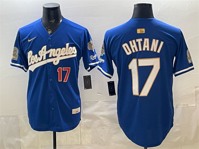 Men's Royal Los Angeles Dodgers #17 Shohei Ohtani 2026 Gold Collection 9x & B2B Champs Patch Stitched Baseball Jersey